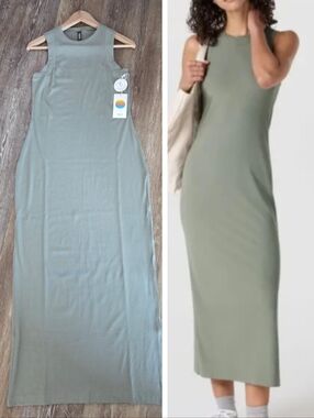 Vuori Women's Pose Modern Dress Laurel Green NWT Ribbed Modal Rayon Maxi